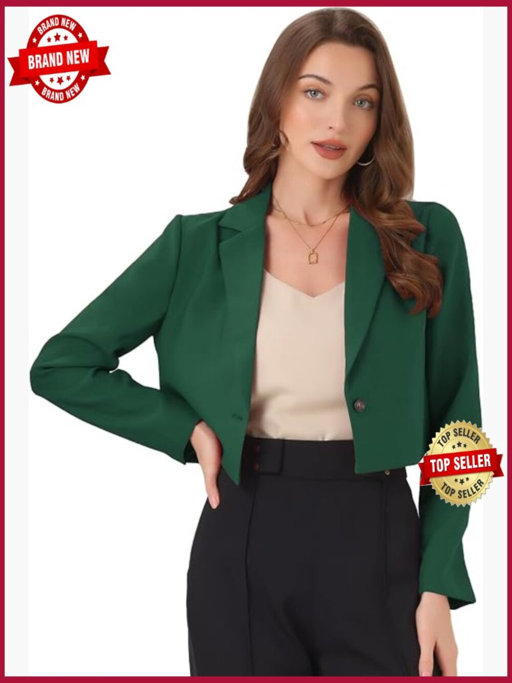 Cropped Business Casual Blazer Jacket Long Sleeve Notch Lapel